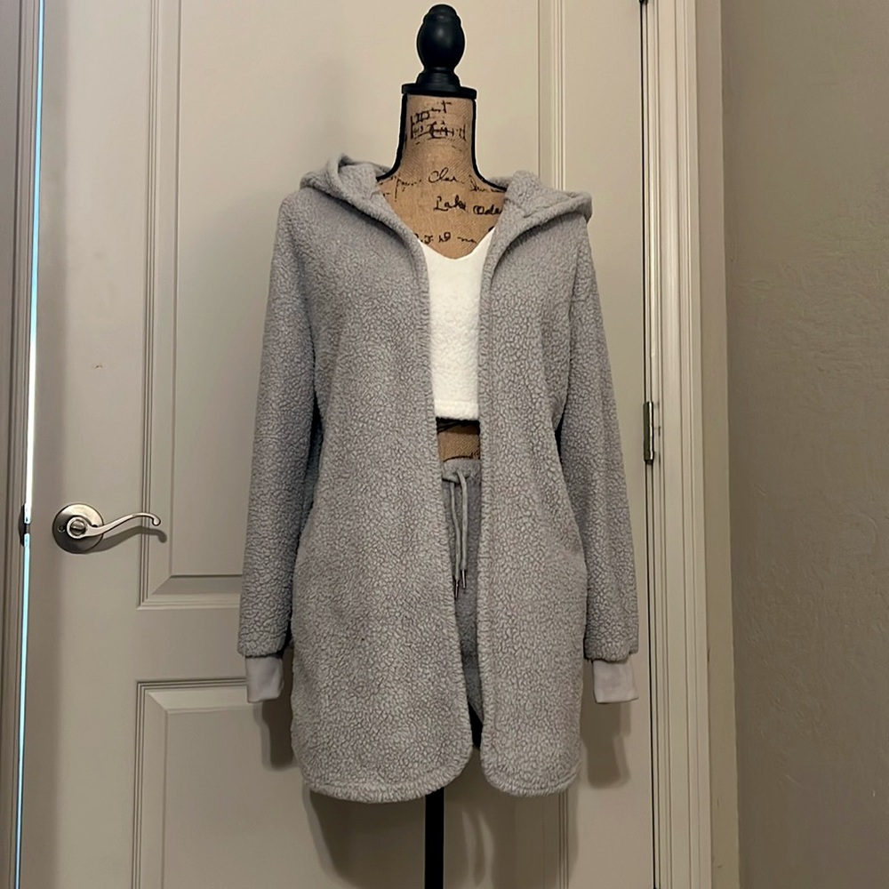 Fuzzy Fleece Hoodie with Matching Shorts and Crop Top Medium